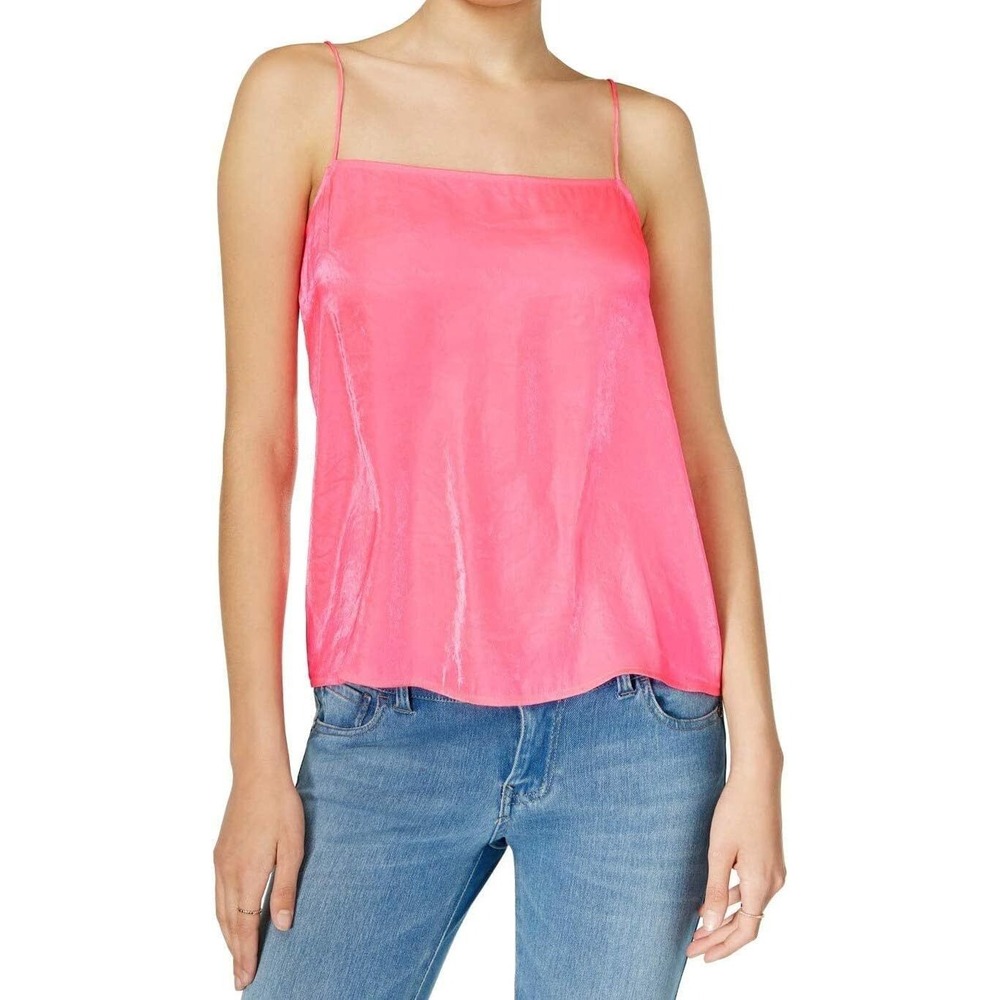 GUESS Womens Barbiecore Y2K Cami Satin Chic Top S Hot Pink Neon Satin Finish NEW